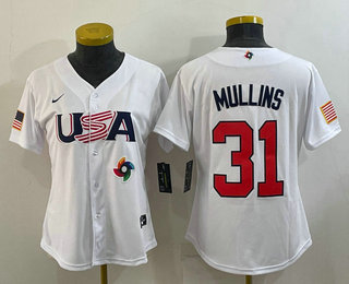 Women%27s USA Baseball #31 Cedric Mullins 2023 White World Classic Stitched Jerseys